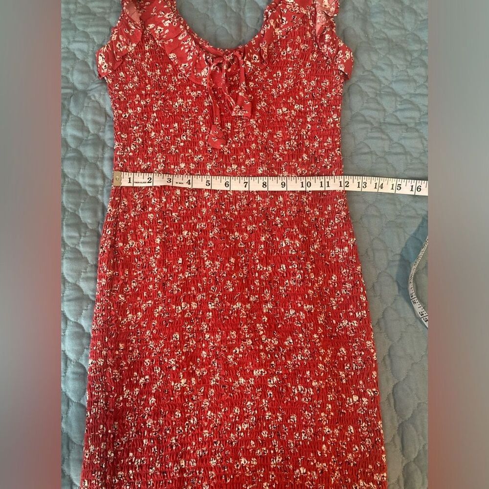 Y2K Smocked Mini Sun Dress XS Ruffle Strap Bodycon Red Cottage Boho Country - Picture 9 of 12
